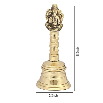 Loud Solid Pooja Bell Hand Bell Call Bell Wedding Bell Dinner Bell Temple Bell Puja Bell Golden Classroom Bell with Made by Brass (Ganesha) - color: Ganesha