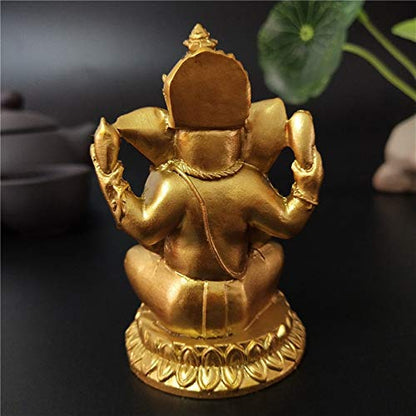 Gold Lord Ganesha Statues- Hindu Elephant God Statue Resin Sculpture Indian Ganesh Buddha Figurine Handmade Gift Decoration Ornaments for Home, Garden, Car
