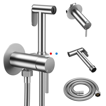 Arofa Built-in Hot and Cold Bidet Sprayer for Toilet, Hands-Free Control - color: Brushed Nickel, size: Built-in Hot & Cold Water Modes-Round