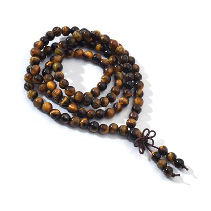 108 Mala Beads Stretch Bracelet 6mm Natural Gemstone Prayer Beaded Necklace - color: Yellow Tiger Eye