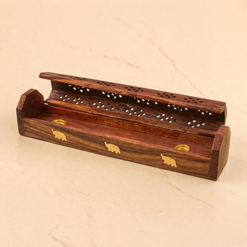 LoveNspire Wood Incense Stick Holder Handmade Rosewood Holder Fragrance Burner Tray Agarbatti Dhoop Ash Catcher Conical Box Shape Incense Holder for Temple Decor - color: Box