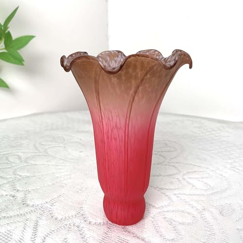 Bieye LS71 Lily Flower Blown Glass Lampshade (Red Brown, Opening I.D. 1.26" x O.D. 1.5") - color: Red Brown, size: Large I.D. 1.26" x O.D. 1.5"