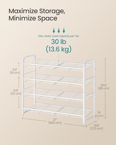 SONGMICS 4-Tier Stackable Metal Shoe Rack, Holds Up to 16 Pairs of Shoes - color: White, size: 4 Tiers (27"W)