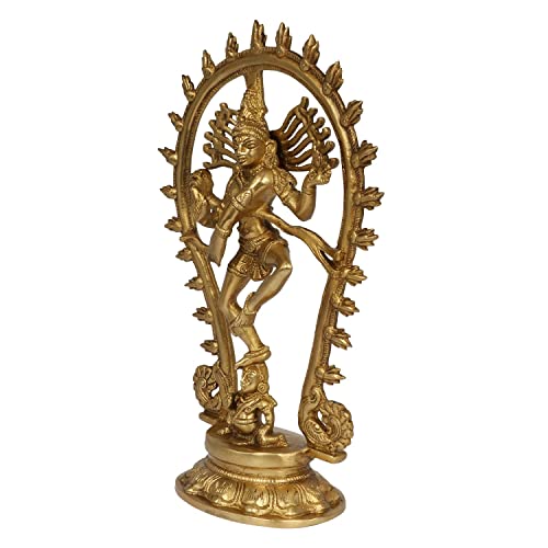 Brass Natraj Dancing God Shiva Idol Nataraja Dance Murti Statue for Home Office Decor & Temple Gold 12 Inch