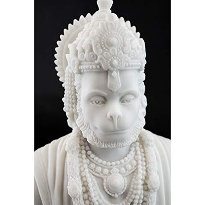 Top Collection 8" Hanuman Hindu Statue in White Marble Finish - Hindu God of Strength Figurine