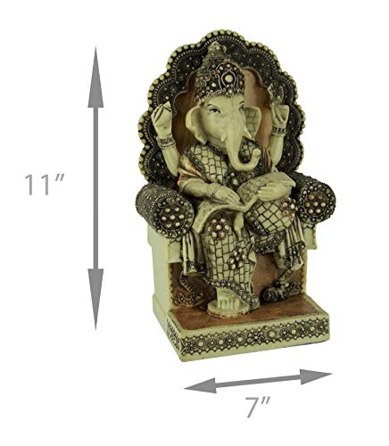 Zeckos Ganesha Statue 11 Inch, Seated on Throne Reading Scripture