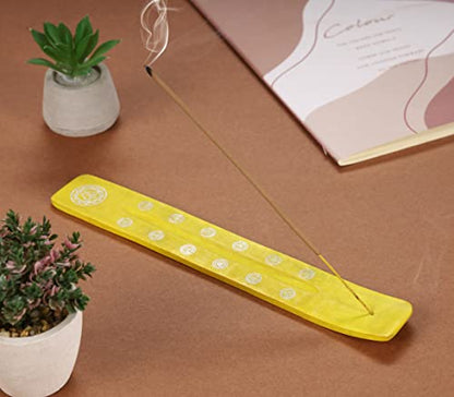 Bless-International Traditional-Handmade-Burner Wooden-Incense-Stick-Holder Ash-Catcher-Stand for-Aromatherapy-Meditation-Yoga (Positivity Yellow) 10 Inches, Pack of 1 - color: Positivity Yellow,10 Inch, size: One Holder