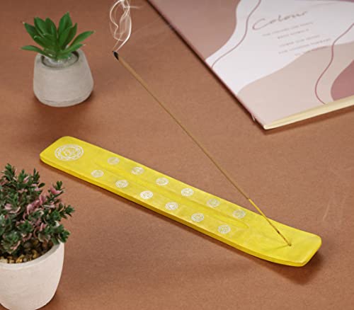 Bless-International Traditional-Handmade-Burner Wooden-Incense-Stick-Holder Ash-Catcher-Stand for-Aromatherapy-Meditation-Yoga (Positivity Yellow) 10 Inches, Pack of 2 - color: Positivity Yellow,10 Inch, size: Two Holders