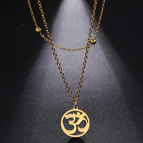 Women OM Necklace Indian Yoga Aum Om Ohm Pendant Necklace Stainless Steel Hindu Meditation Charm Sanskrit Symbol Spiritual Amulet Jewelry for Women Men - color: Layered-G