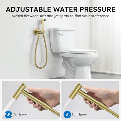 Arofa Built-in Hot and Cold Bidet Sprayer, Warm Water Bidet, Brushed Gold - color: Gold, size: Built-in Hot & Cold Water Modes-Round