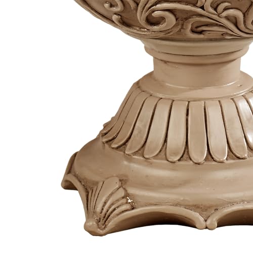 Abriella Traditional Decorative Covered Jar Tan Spherical Scrolls 11 Inches High