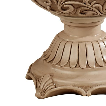 Abriella Traditional Decorative Covered Jar Tan Spherical Scrolls 11 Inches High
