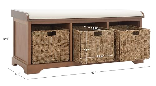 SAFAVIEH Furniture - Lonan Storage Bench - Sepia - Solid Wood - Farmhouse Lift-Top Design - Ideal for Entryway, Living Room, Hallway, 18" Seat Height (AMH5733B) - color: Sepia