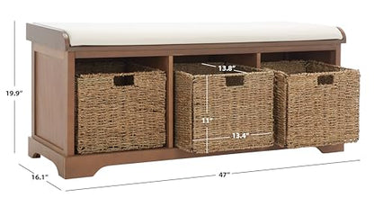 SAFAVIEH Furniture - Lonan Storage Bench - Sepia - Solid Wood - Farmhouse Lift-Top Design - Ideal for Entryway, Living Room, Hallway, 18" Seat Height (AMH5733B) - color: Sepia