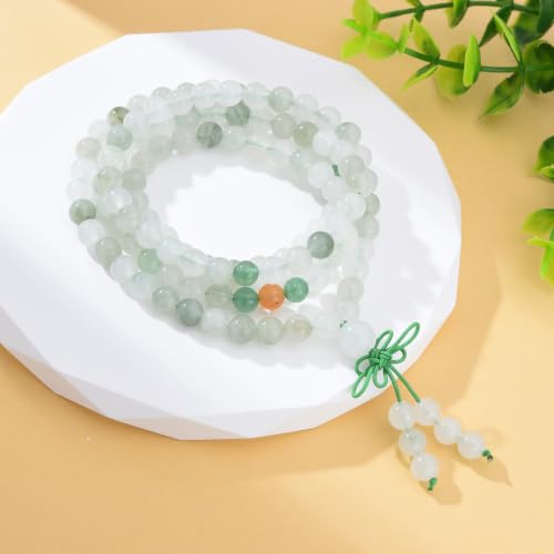 108 Mala Beads Stretch Bracelet 6mm Natural Gemstone Prayer Beaded Necklace - color: TianShan Jade