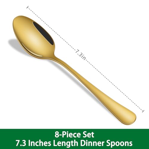 Gold Soup Spoons,8 PCs 7.3 Inch Dinner Spoons,Durable Mirror Polishing Stainless Steel Silveware Main Spoon,Dishwasher Safe Gold Table Spoon For Home Restaurant Hotel - size: 8-Piece(Gold)