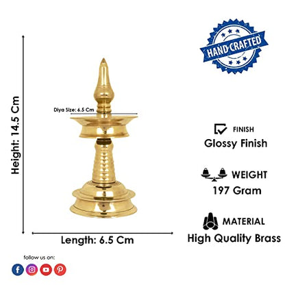 SATVIK 5.5- 6 Inch 1 Step Standing Brass Metal Kerala Samai Diwali Deepak for Puja Traditional Panchmahal Pooja Deepam Diya Oil Lamp Kutthu Vilakku Dia Deepawali Indian Housewarming Return Gift Items - size: 6 Inch