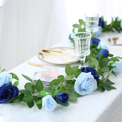 GREENTIME 2Pack 6.5FT Mixed Blue Artificial Flower Garland Fake Rose Vines - color: Light Sapphire Blue
