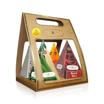 Prabhu Shriram Sunshine Bloom Luxury Incense Cones | Marigold Rose Kewra Floral Fragrances | Natural Dhoop Cones with Ceramic Pyramid Diffuser | Premium Gift Set BY RAMALAYA