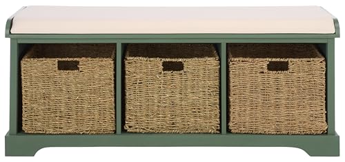 SAFAVIEH Furniture - Lonan Storage Bench - Dusty Green - Solid Wood - Farmhouse Lift-Top Design - Ideal for Entryway, Living Room, Hallway, 18" Seat Height (AMH5733J) - color: Dusty Green