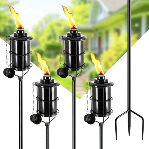 4 Pcs 59In High 16oz Metal Citronella Torches for Outside Garden Decor