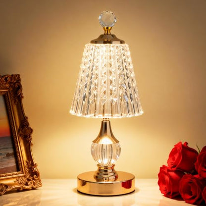 Gold Crystal Battery Operated Rechargeable Lamp Cordless, Diamond - color: Gold-Diamond