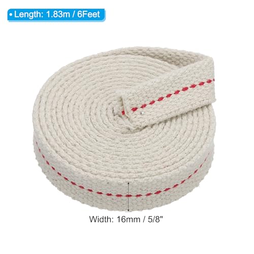 PATIKIL 5/8" Wide 6 Feet 100% Cotton Flat Wick, Oil Lamp Wicks with Red Stitch for Kerosene Lamp Lantern Oil Burner - color: Red, size: 5/8" x 6 Feet