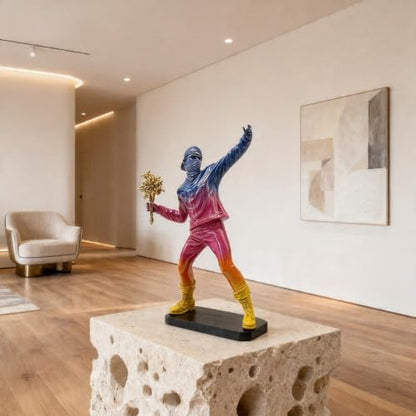 Banksy-Inspired Flower Thrower Sculpture