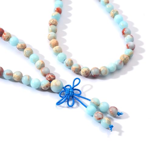 108 Mala Beads Stretch Bracelet 6mm Natural Gemstone Prayer Beaded Necklace - color: Blue Imperial Jasper