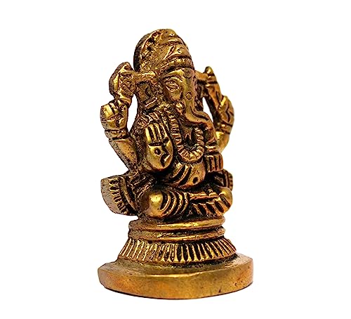 eSplanade Brass Ganesha Idol for Car Dashboard God Idol - 1.2" Inches Ganesha Murti for Desk Decor, Ganapati Statue, Ganapathi Sculpture | Antique Decor Item | Home Decor Gift Showpieces - style: Ganesha