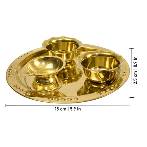 Spillbox Traditional Handcrafted Ganesha Brass Puja | Pooja Thali | Arati | Arathi | Arthi | Arti | Arathi | Bartan Thambulam Plate 2bowls 1 Diya (Small)