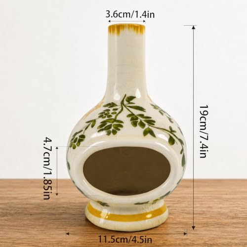 MOUGIGI Palo Santo Burner with Chimney-Ceramic Incense Holder for Sage,Cone - color: Vines-green