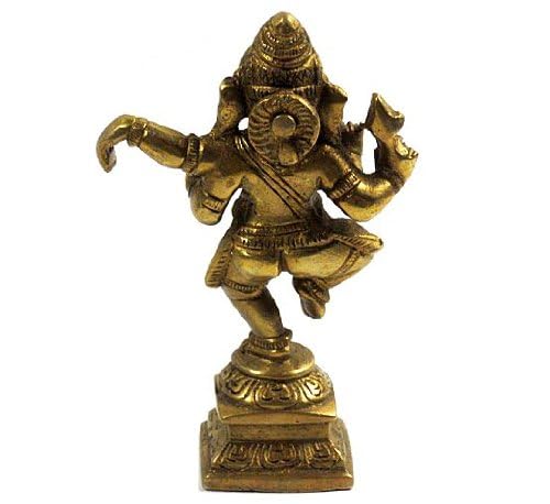 Brass Dancing Ganesh Brass Statue, Gold