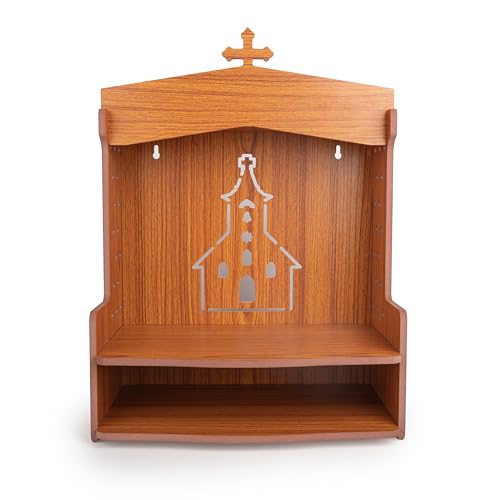 Wooden Wall Mounted Hanging Prayer Shelf Table top Religious Décor Scripture Display Storage for Home Office and Gifting (Brown Prayer Shelf)