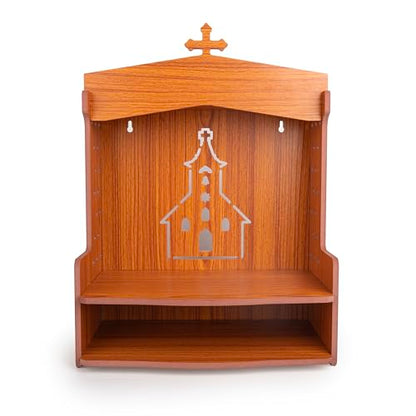 Wooden Wall Mounted Hanging Prayer Shelf Table top Religious Décor Scripture Display Storage for Home Office and Gifting (Brown Prayer Shelf)