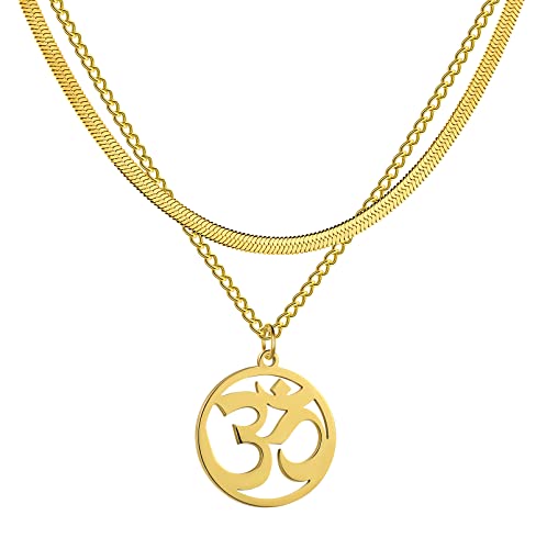 Women OM Necklace Indian Yoga Aum Om Ohm Pendant Necklace Stainless Steel Hindu Meditation Charm Sanskrit Symbol Spiritual Amulet Jewelry for Women Men - color: OM-Gold