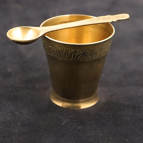 Putrika Traditional Handcrafted Brass panchapatra Set | udarni | Spoon panchpathiram panchapalli for Pooja|Worship - Panchamurt Set - Panchamurt Glass and Spoon