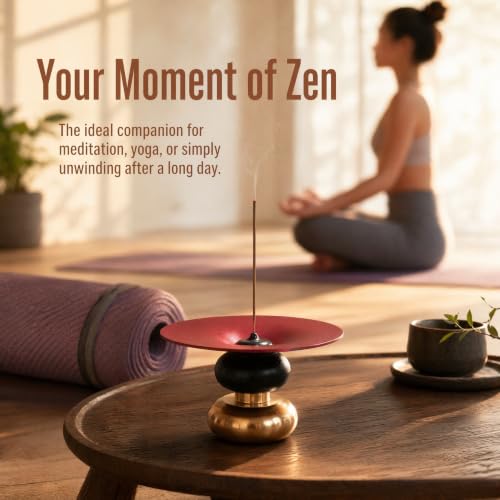 Metal Incense Holder, One - Press Eject Brass Stick Burner and Cone - color: Rich Red