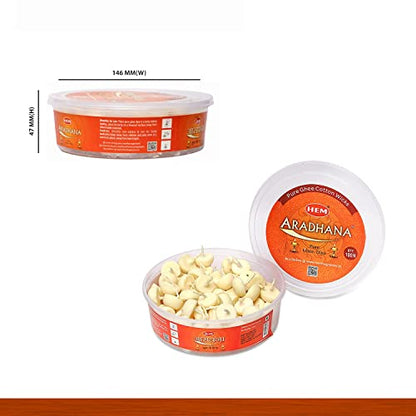 Hem Aradhna Pure Ghee Diya with Batti Pack of 100 Diyas | Pooja Room Items for Home | Wax Free | Ghee Wicks for Prayers, Rituals & Special Occasions | Burning Time: 30 mins
