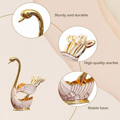 Decorative Gold Swan Base Holder with 6pcs Coffee Spoon Set - Creative Dessert Spoons,Gold - size: Gold Spoon-A
