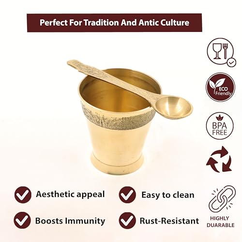 Putrika Traditional Handcrafted Brass panchapatra Set | udarni | Spoon panchpathiram panchapalli for Pooja|Worship - Panchamurt Set - Panchamurt Glass and Spoon