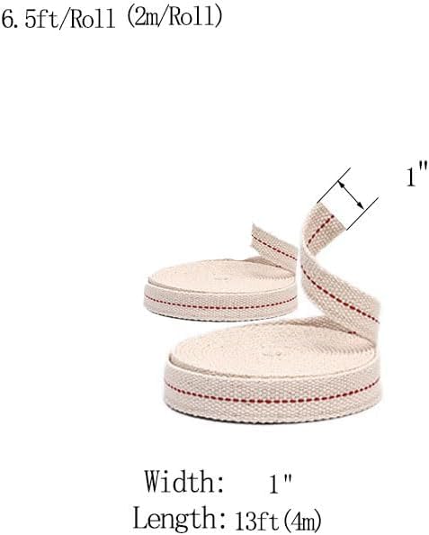 1" Inch Lamp Wick or Lantern Wick -Flat Cotton Oil Wicks for Hurricane Lamp or Kerosene Based Lanterns and Candle Burners，Red Stitch 13ft/ 2 Rolls - size: 1" -13feet(4m)