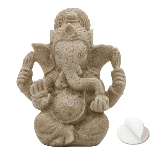 Small Lord Ganesha for Car Decor - 3.5"H Sandstone Ganpati Statue Hindu God Ganesh Idol for Home Mandir, Office Altar, Pray Room, Diwali Pooja Decoration Puja Item Spiritual Gifts for Indian Friends - color: Sandstone