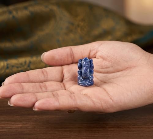 Natural Sodalite Stone Healing Good Luck Ganesha Statue Tiny Ganesh Statue Ganesha Statue for Gift Beautiful Handcrafted Ganesha Idol Pocket Ganesh Statue Sculpture - color: Sodalite Ganesh