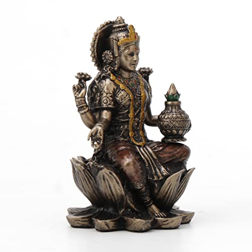 Veronese Design 3 3/8" Lakshmi Sitting on Lotus Spiritual Resin Statue Painted Bronze Finish