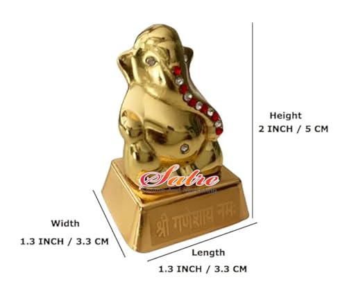 Mini Golden Glossy Ganesha Idol With Stones - 2 Inch Height (1 Pcs)