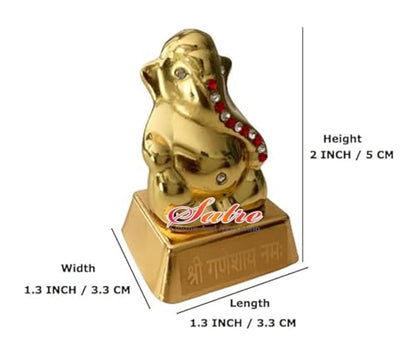 Mini Golden Glossy Ganesha Idol With Stones - 2 Inch Height (1 Pcs)