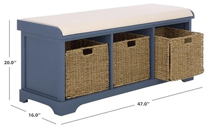 SAFAVIEH Furniture - Lonan Storage Bench - Blue - Solid Wood - Farmhouse Lift-Top Design - Ideal for Entryway, Living Room, Hallway, 18" Seat Height (AMH5733H) - color: Blue