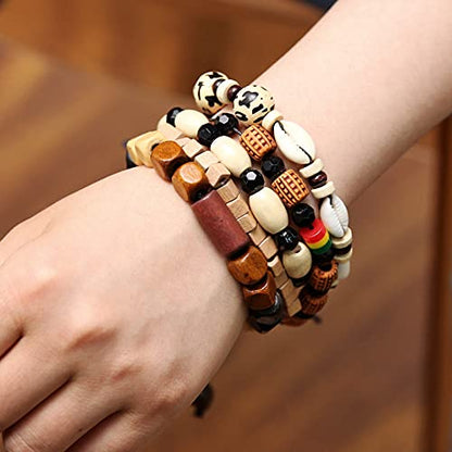 HZMAN Handmade Hemp Cords Wood Beads Leather Bracelets for Men Women - style: Shell Conch