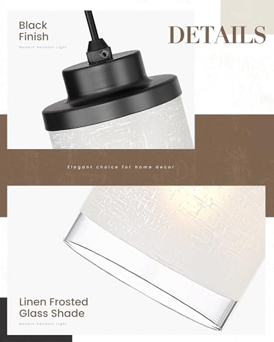 TENGXIN 3-Light Matte Black Pendant Lights Kitchen Island, Frosted Glass - color: Matte Black, Linen Frosted Glass, size: 4", 3-Light